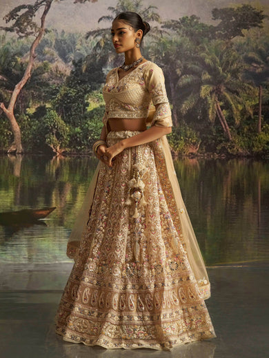 Captivating Cream Net Dori Embroidered Engagement Wear Lehenga Choli